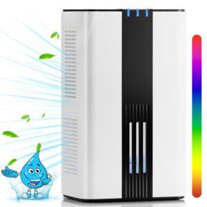 colaze dehumidifiers for home, 850 sq.ft dehumidifier for room bathroom bedroom rv closet, 85 oz water tank, two working modes with auto shut off, 7 colors led light