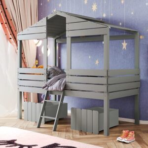 Bellemave House Twin Bed for Kids, Low Loft Bed with 2 Storage Drawers, Twin Size Low Loft House Bed with Roof and Windows, Playhouse Bed for Boys Girls, No Box Spring Needed (Gray)