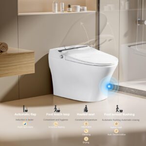 Vanity Art Smart Toilet with Bidet Built in, 1-Piece Toilet with Heated Seat, Night Light, Elongated Tankless Toilet with Auto Flush, Seating Sensor, Air Drying, Foot Induction Flush, VAST68G