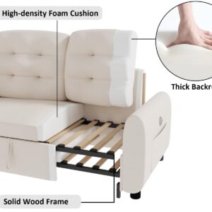 Ucloveria Sectional Sofa Couch, 87" Sleeper Sofa Bed with Reversible Storage Chaise Pull Out Couch for Living Room | Side Pocket | Charging Station | Removable Backrest | Linen Fabric, Beige