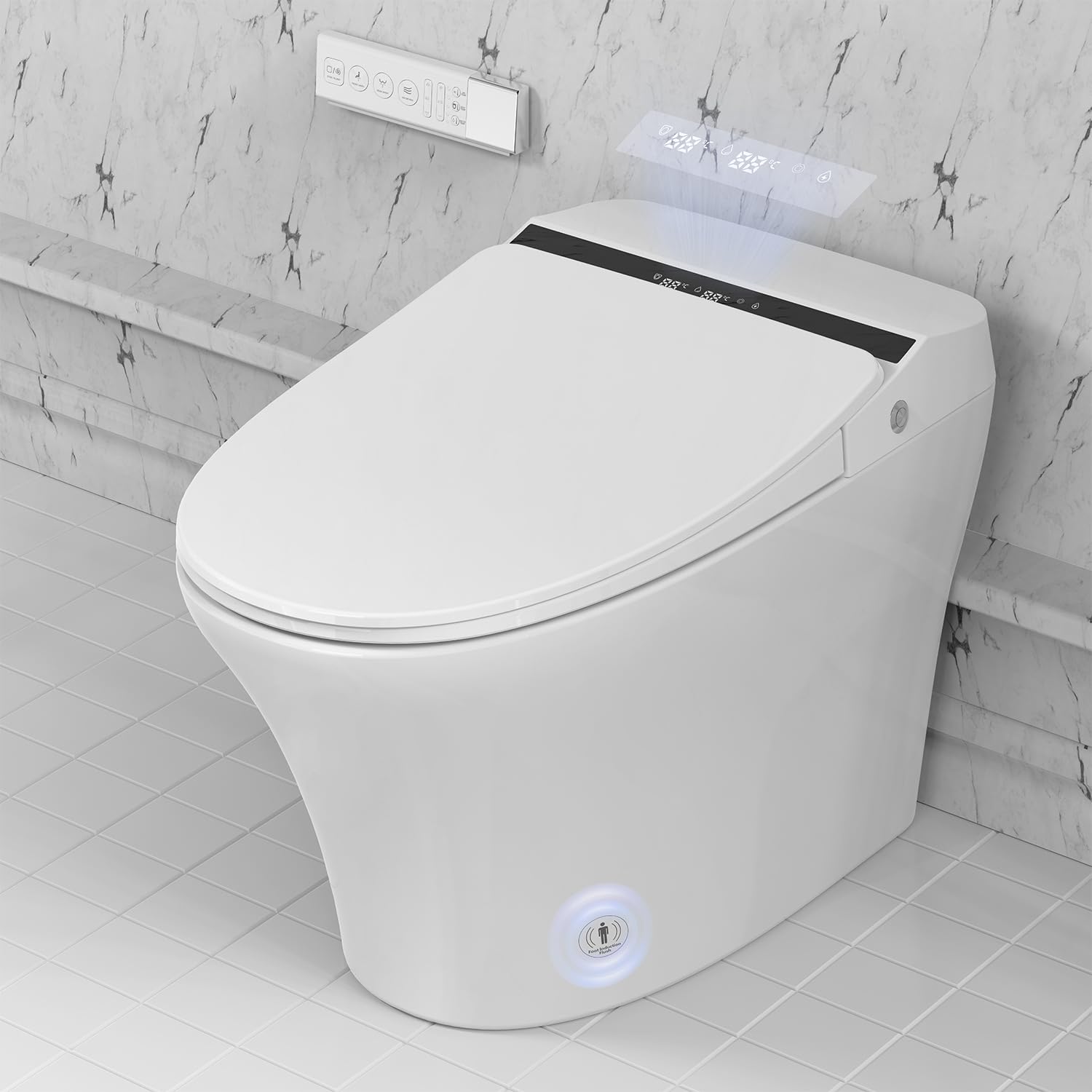 Vanity Art Smart Toilet with Bidet Built in, 1-Piece Toilet with Heated Seat, Night Light, Elongated Tankless Toilet with Auto Flush, Seating Sensor, Air Drying, Foot Induction Flush, VAST68G