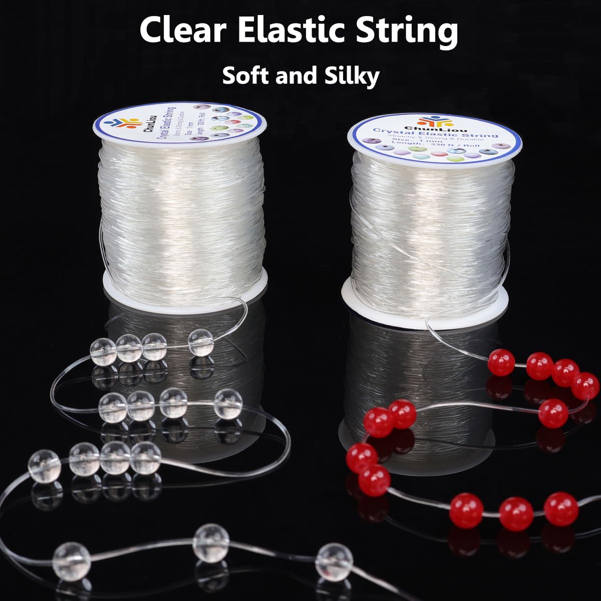 1mm Elastic Bracelet String, 2 Rolls of Crystal Clear Elastic Cord for Bracelets, Necklaces, Beading, and Jewelry Making (200 m)