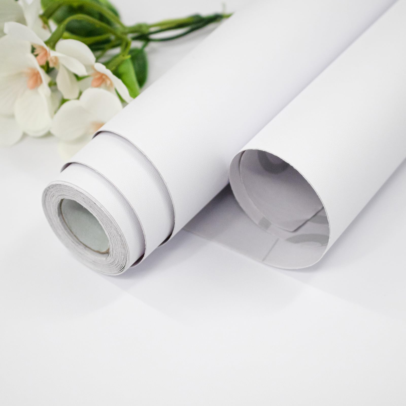 Nukofal White Contact Paper 15.7"x118" Matte Solid Contact Paper White Peel and Stick Wallpaper Thicken Waterproof Self-Adhesive Removable White Wallpaper for Cabinet Countertop Decorative Vinyl