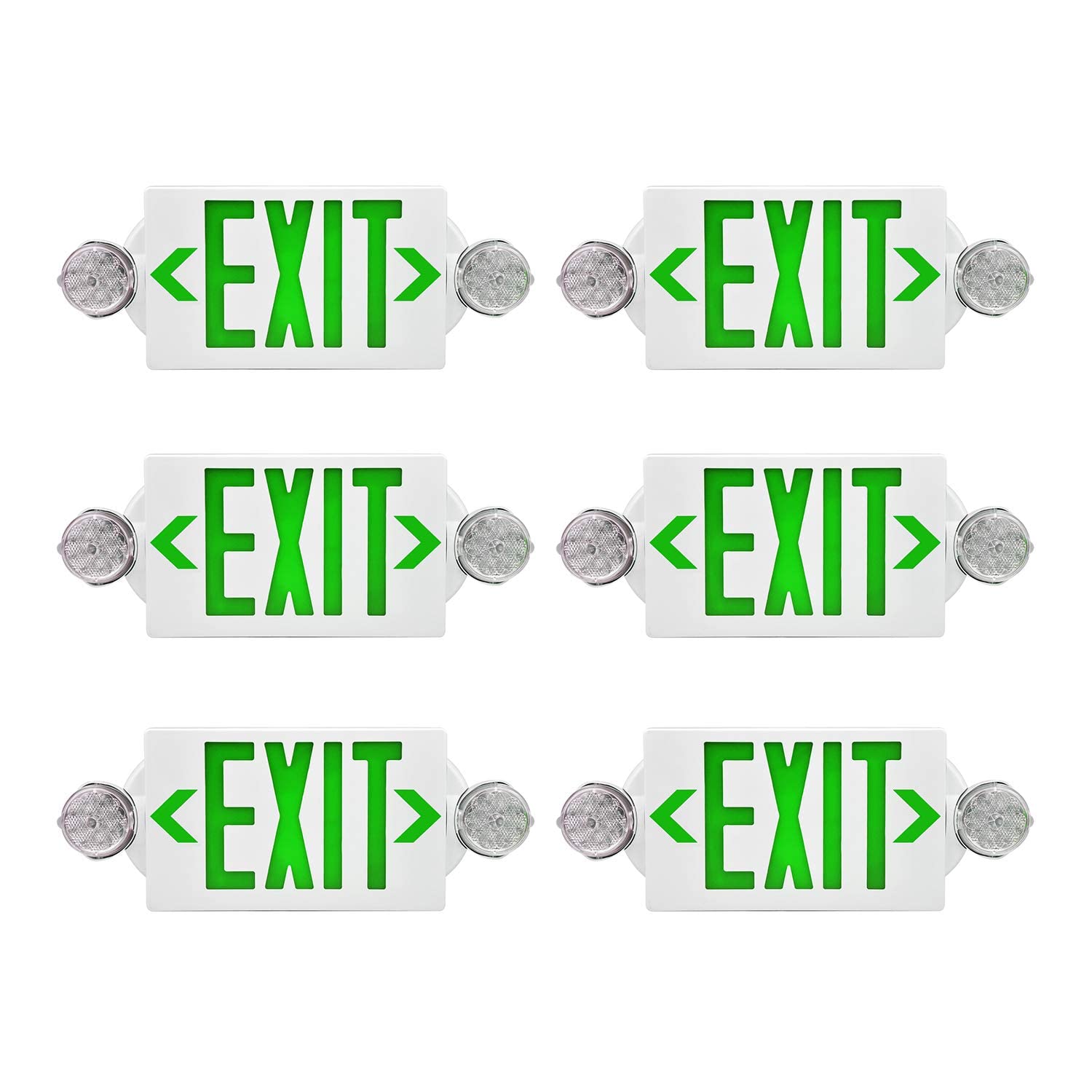 VTYXCTIGJ Green LED Exit Sign Emergency Lights with 2 Adjustable Head Lights, Green Letter Emergency Exit Light with Battery Backup for Restaurant, Commercial, Family Emergency, UL-Listed