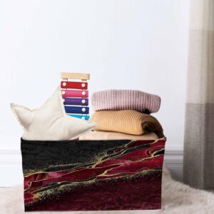 Abstract Storage Basket Red Large Foldable Storage Bins with Handles Marble Burgundy Black Malachite Gold Veins Waterproof Fabric Laundry Baskets for Organizing Shelves Closet Toy Gifts Bedroom Decor