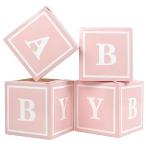 4 Pcs Baby Shower Flower Boxes Table Centerpieces Decoration Pink Baby Block Floral Holder Centerpiece Baby in Bloom Gender Reveal Birthday Party Decors Table Display Its A Girl Its A Boy