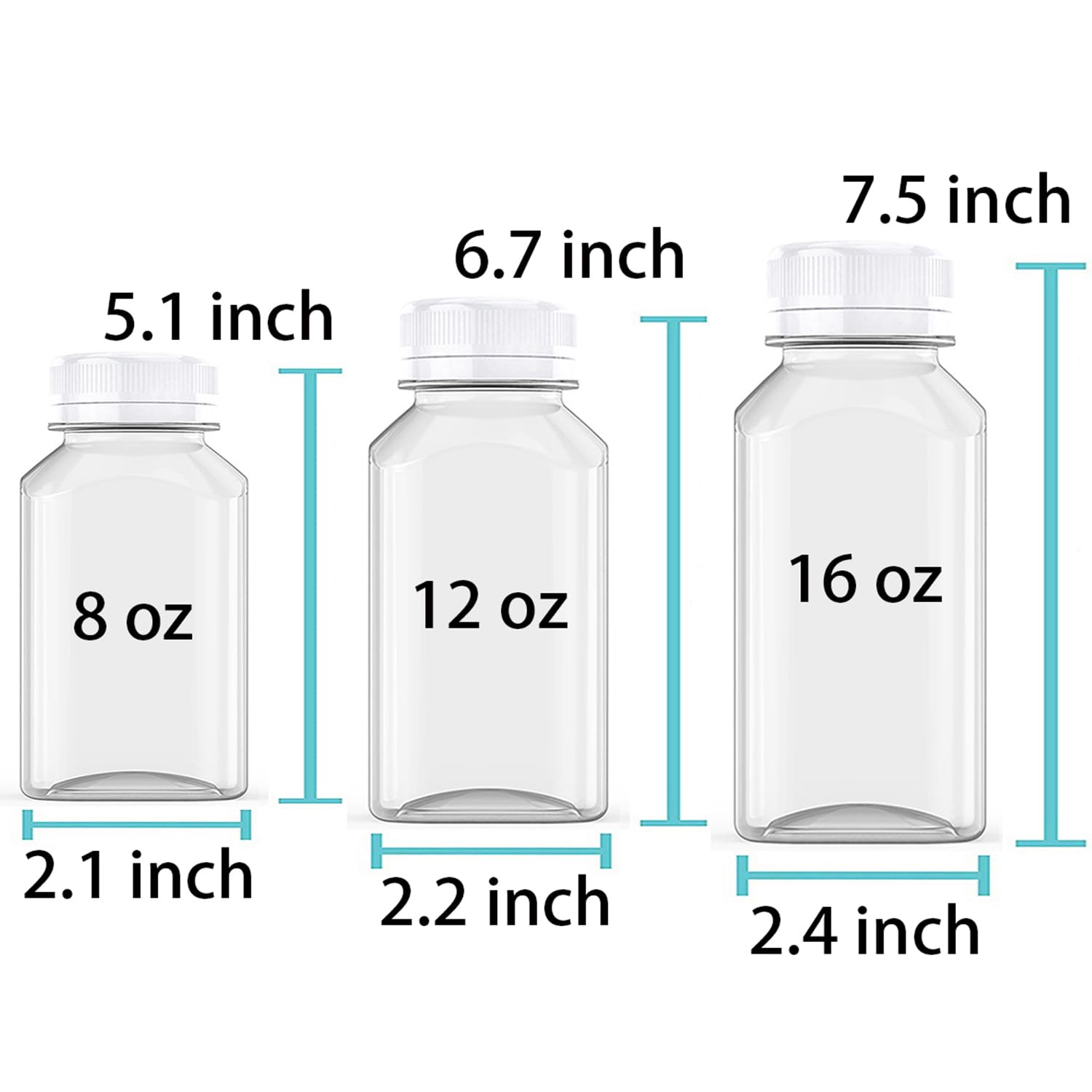 Axe Sickle 6 Pcs 12 Ounce Juice Bottles Plastic Milk Bottles Bulk Beverage Containers with Tamper Evident Caps Lids White for Milk, Juice, Drinks and Other Beverage Containers