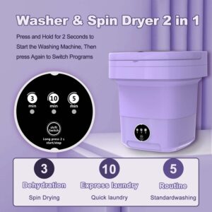 Portable Washing Machine, Foldable Mini Washing Machine with Spin Dryer, 11L Large Capacity, Small Collapsible Laundry Washer for Apartment, Travel, RV, Underwears, Socks, Baby Clothes (Purple)