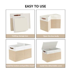 Bagnizer Large Toy Storage Box with Lids, Collapsible Sturdy Baby Storage Organizer Chest Bin Basket for Kids, Boys, Girls, Playroom, Nursery, Bedroom, Closet 25"x13"x16" (Beige and White)