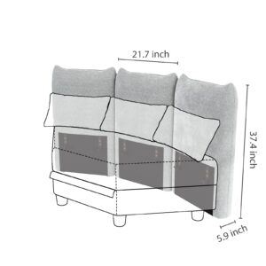 LLappuil 3-in-1 Corner Backrest for Modular Sectional Sofa Couch with Adjustable Angles, Only for 6-Side Ottoman, Grey, Chenille