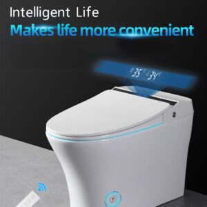 Vanity Art Smart Toilet with Bidet, 1-Piece Toilet with Heated Seat, Auto Open/Close Elongated Toilet in White w/Auto Flush, Seating Sensor, Air Drying, Remote Control, Foot Induction Flush