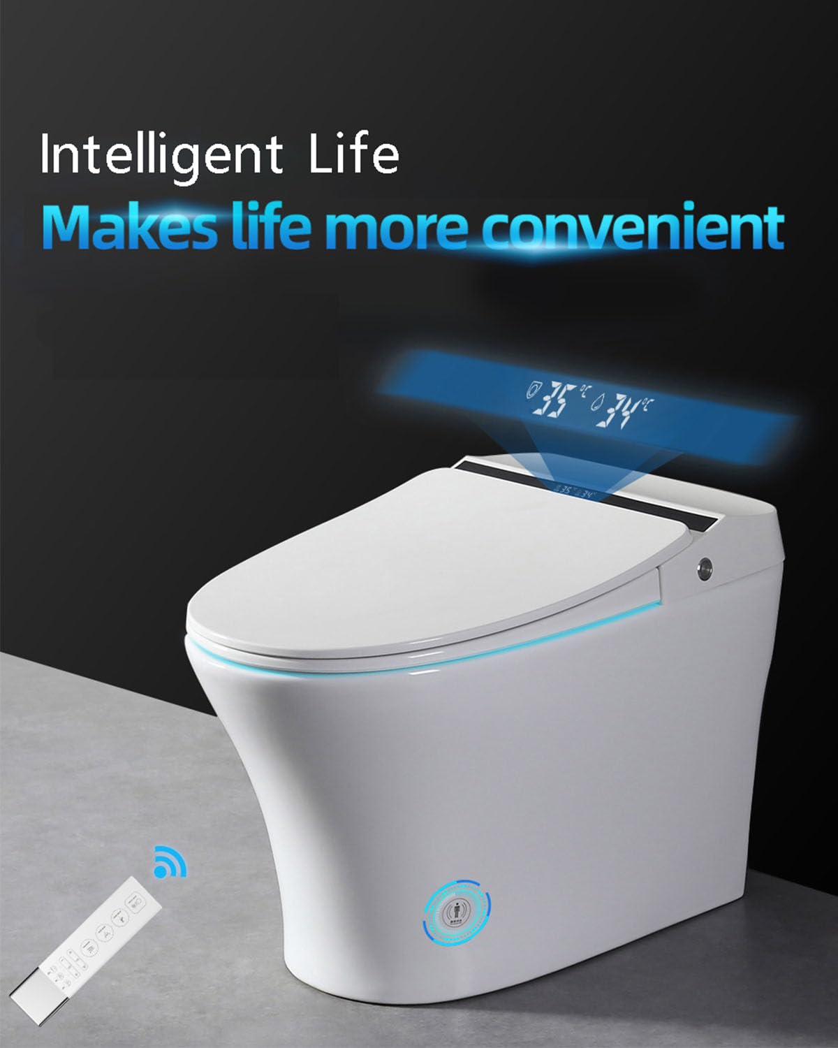 Vanity Art Smart Toilet with Bidet, 1-Piece Toilet with Heated Seat, Auto Open/Close Elongated Toilet in White w/Auto Flush, Seating Sensor, Air Drying, Remote Control, Foot Induction Flush