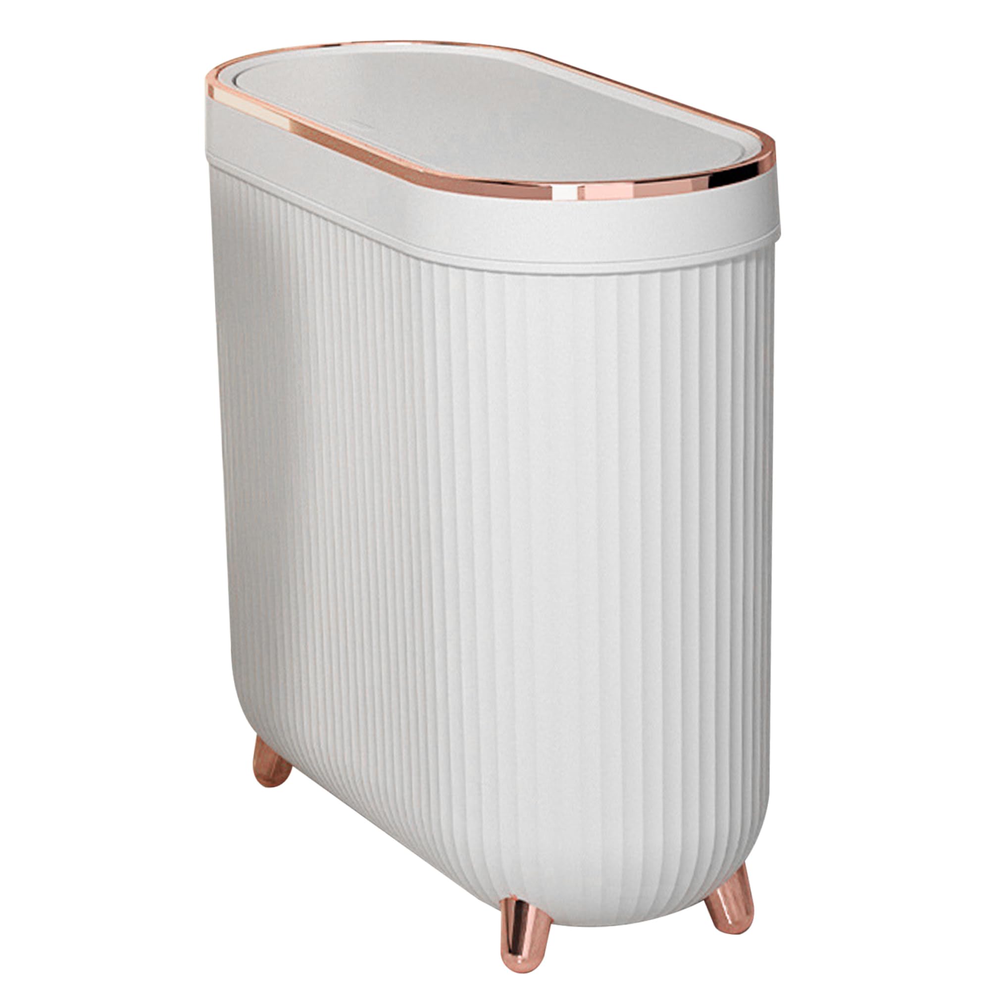 Bathroom Trash Can Slim Trash Can 3.2 Gallons Kitchen Garbage Can with Press Top Lid Plastic Trash Bin Waste Basket for Bedroom, Office, Living Room White