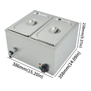 DULNICE Electric Food Warmer with Temperature Control - 1350W Commercial Stainless Steel Bain Marie for Catering and Restaurants