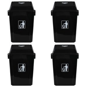 Yuright 13 Gallon Plastic Trash Bin with Swing Lid, Black Large Garbage Can, 4 Pack