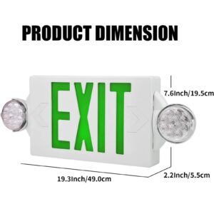 VTYXCTIGJ Green LED Exit Sign Emergency Lights with 2 Adjustable Head Lights, Green Letter Emergency Exit Light with Battery Backup for Restaurant, Commercial, Family Emergency, UL-Listed