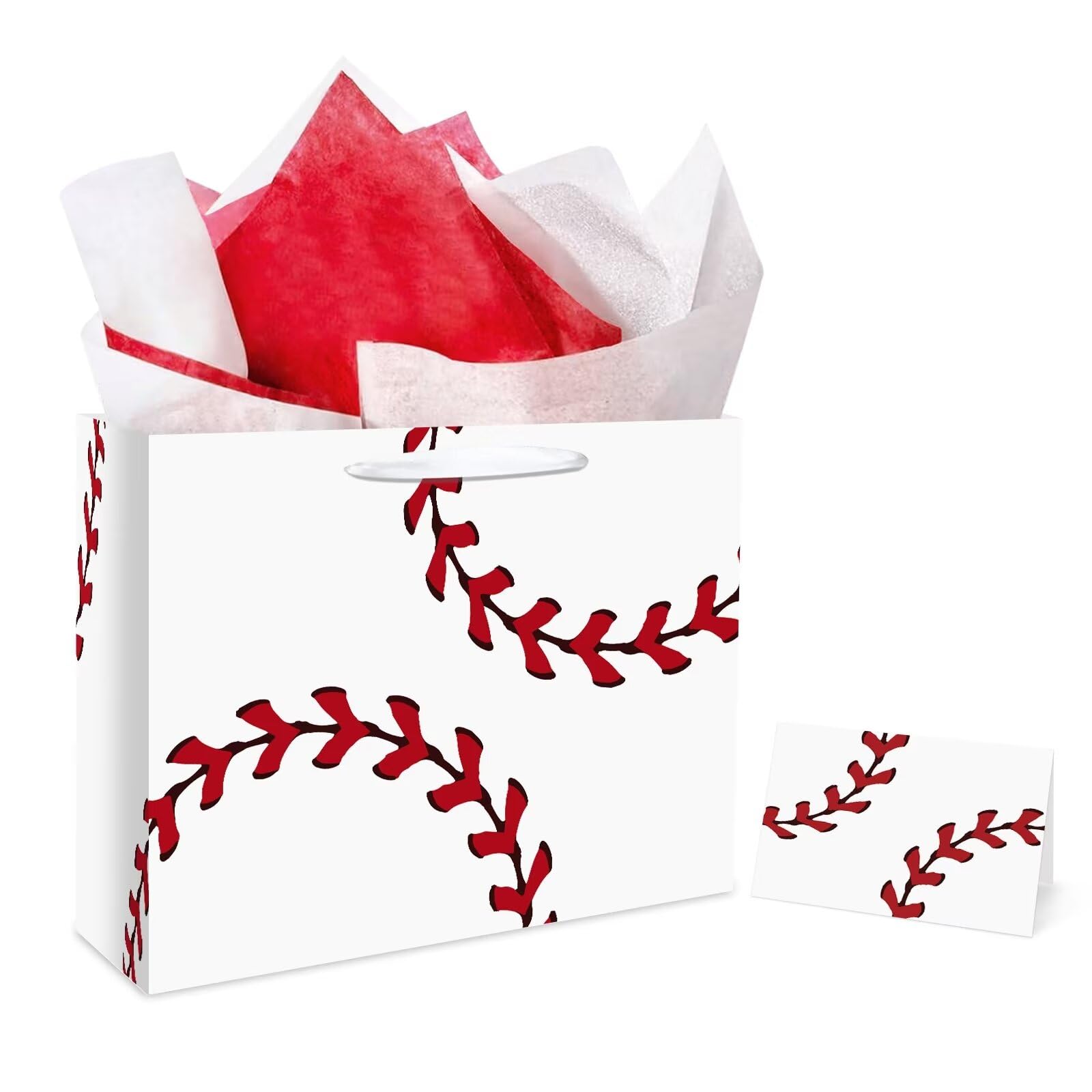 Jiaoiudi Baseball Party Bags with Tissue Paper Greeting Card Baseball Gift Bags Large with Handles Baseball Goodie Bags