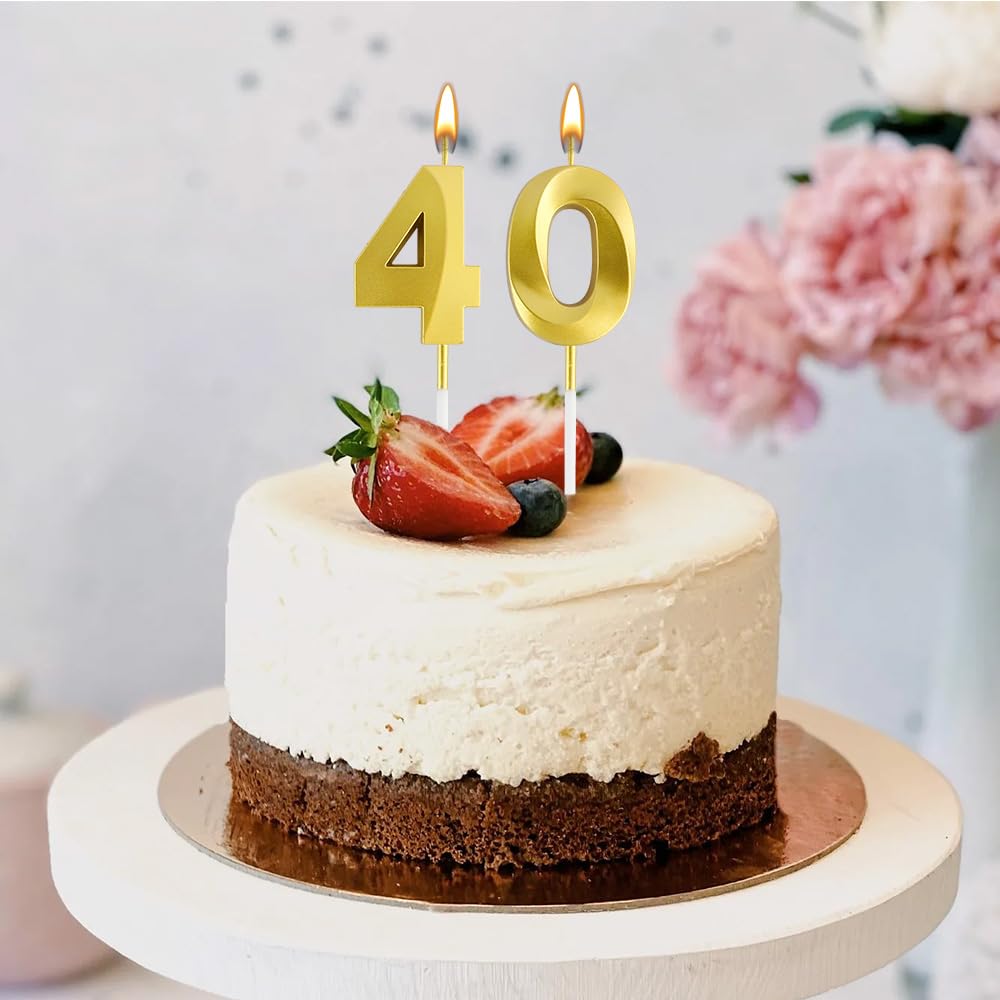 40th Birthday Decorations for Men, Gold 40th Birthday Candles, 40th Birthday Gifts Women Men 40 Year Old Happy 40th Birthday Decorations Cake Topper Number 40 Candle Cake Sparkler 40th Birthday Decor