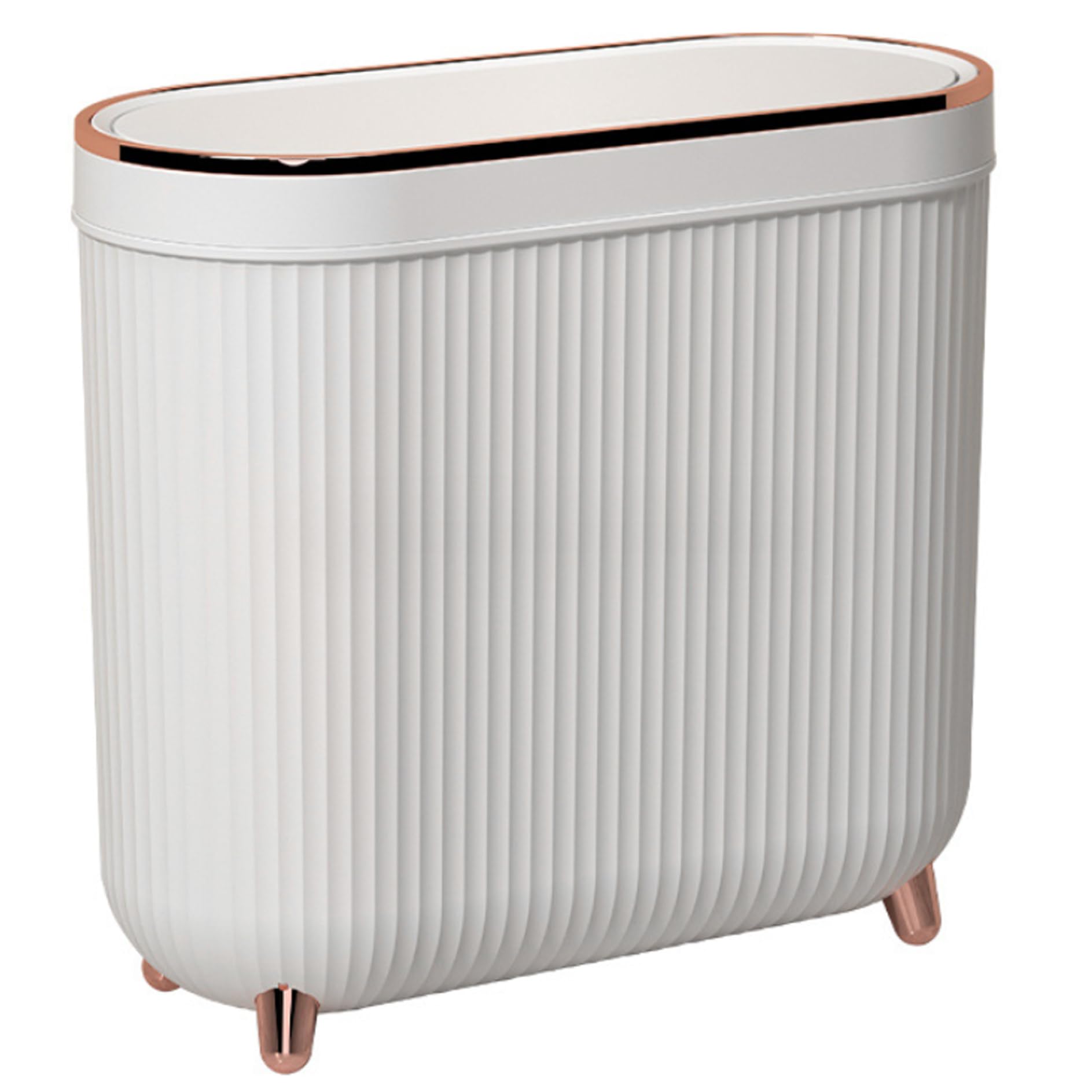 Bathroom Trash Can Slim Trash Can 3.2 Gallons Kitchen Garbage Can with Press Top Lid Plastic Trash Bin Waste Basket for Bedroom, Office, Living Room White