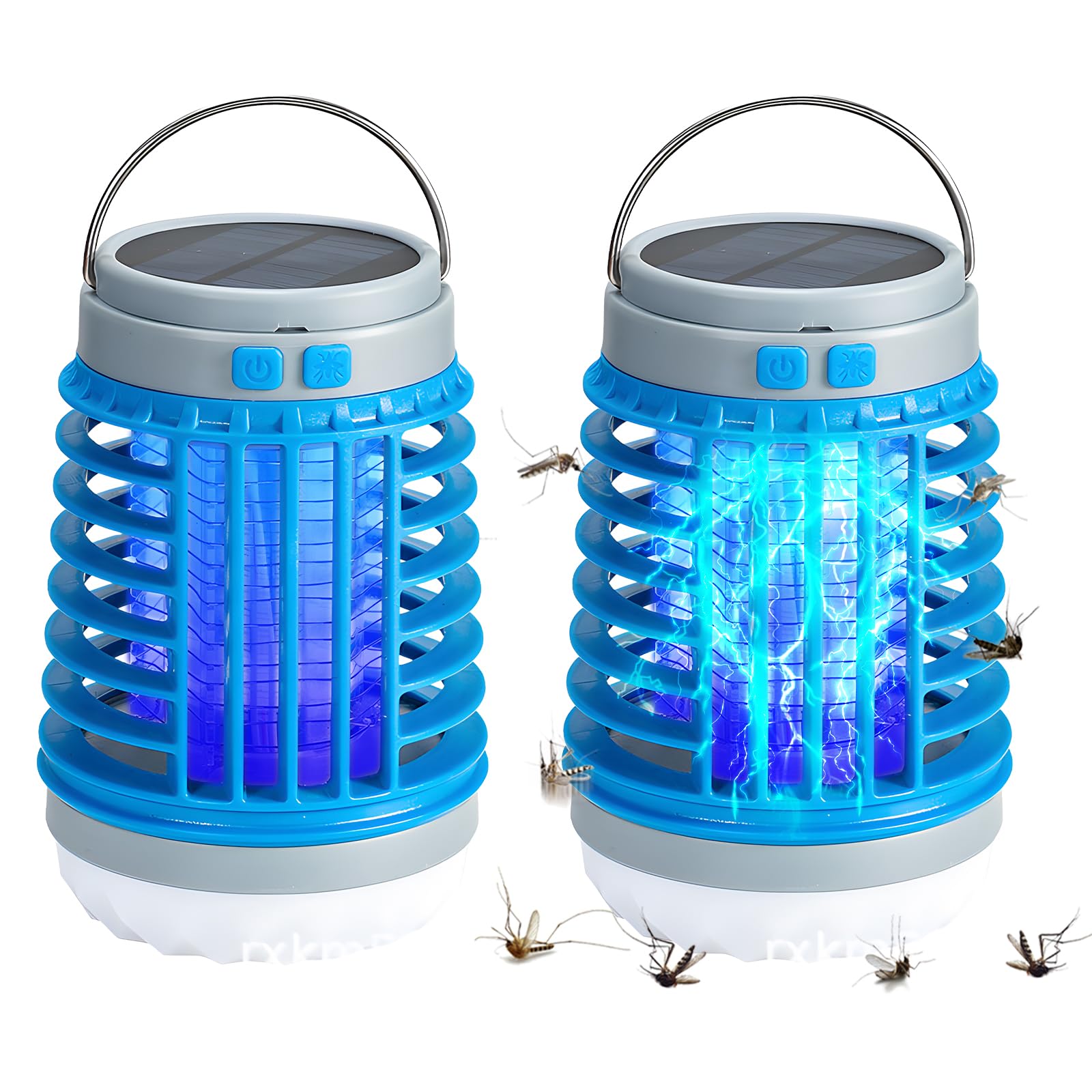 Zap Guardian Bug Zapper, Buzzbug Mosquito Killer Multifunctional Outdoor Equipment with Solar & USB Charging, Portable and Rechargeable, Suitable for Home, Camping (2Pcs-Blue)