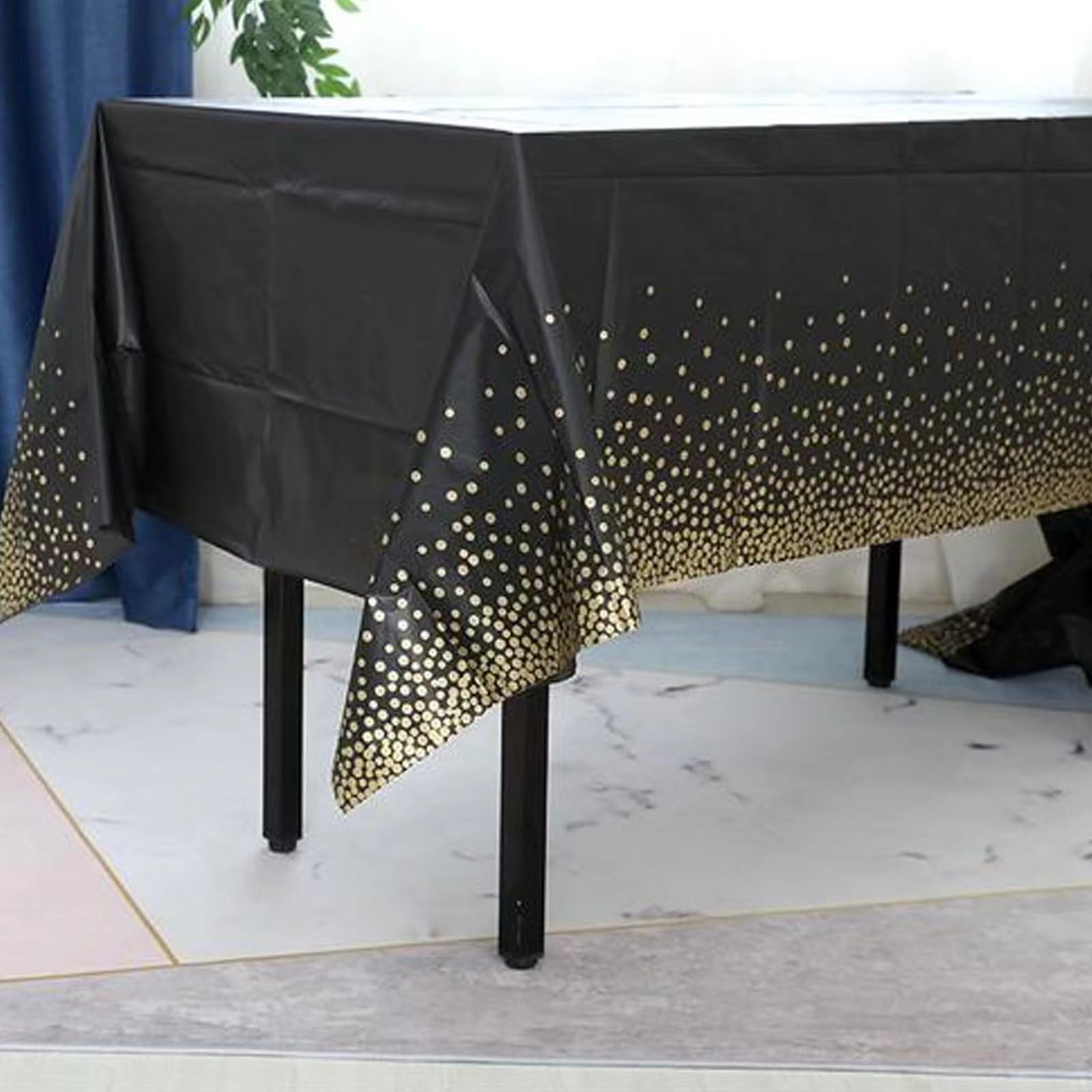 ZJDHPTY 3Pack Plastic Table Cloth Disposable for Rectangle Tables, Table Cover Black and Gold Party Decorations for Birthday Graduation Retirement New Year Size 54x108 Inch (Black+Gold Dot)