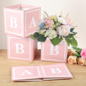 4 Pcs Baby Shower Flower Boxes Table Centerpieces Decoration Pink Baby Block Floral Holder Centerpiece Baby in Bloom Gender Reveal Birthday Party Decors Table Display Its A Girl Its A Boy