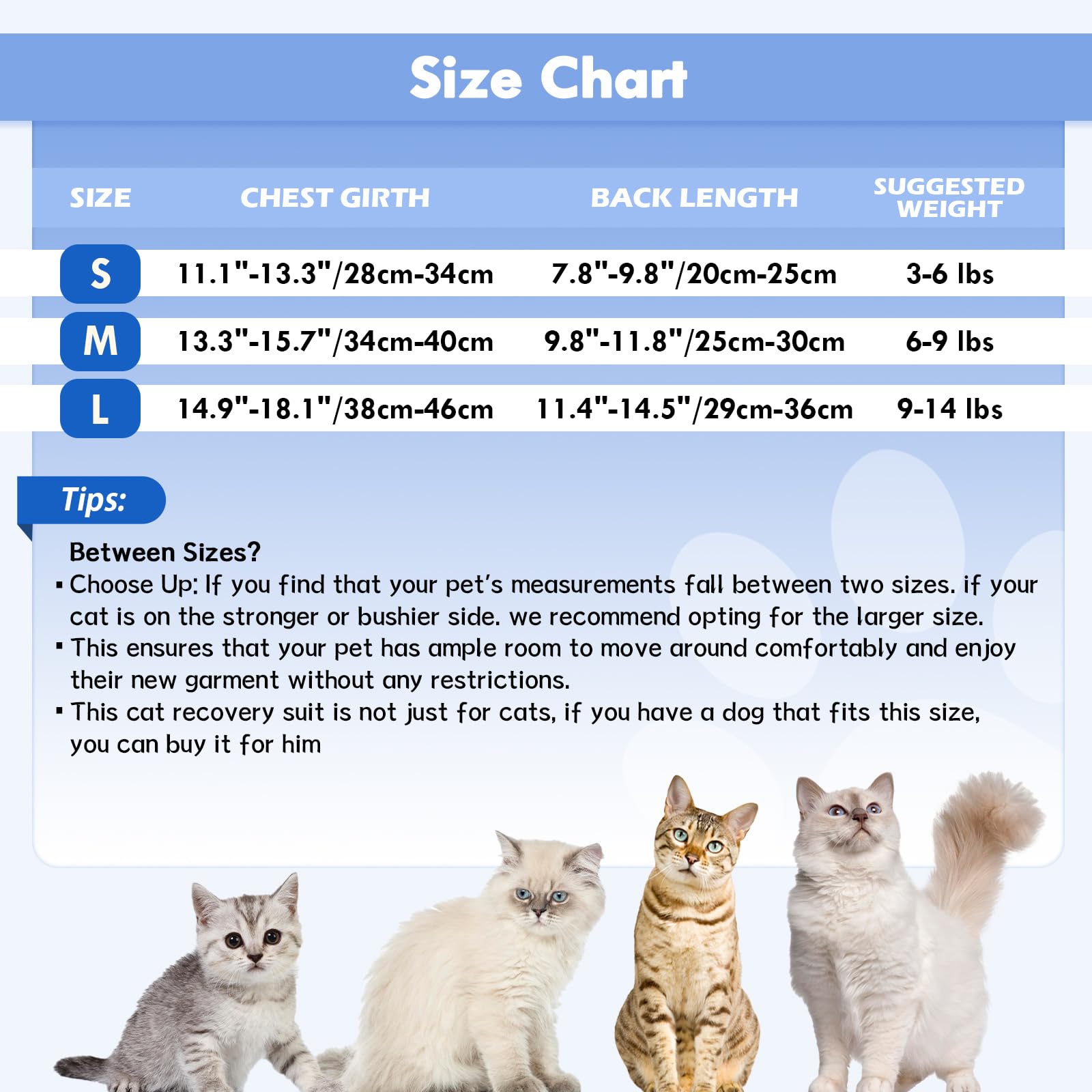 SAWMONG Cat Surgery Recovery Suit,Breathable Cat Onesie After Surgery Spay Surgical,E-Collar Alternative Non-Lick Pet Body Suit Blue M