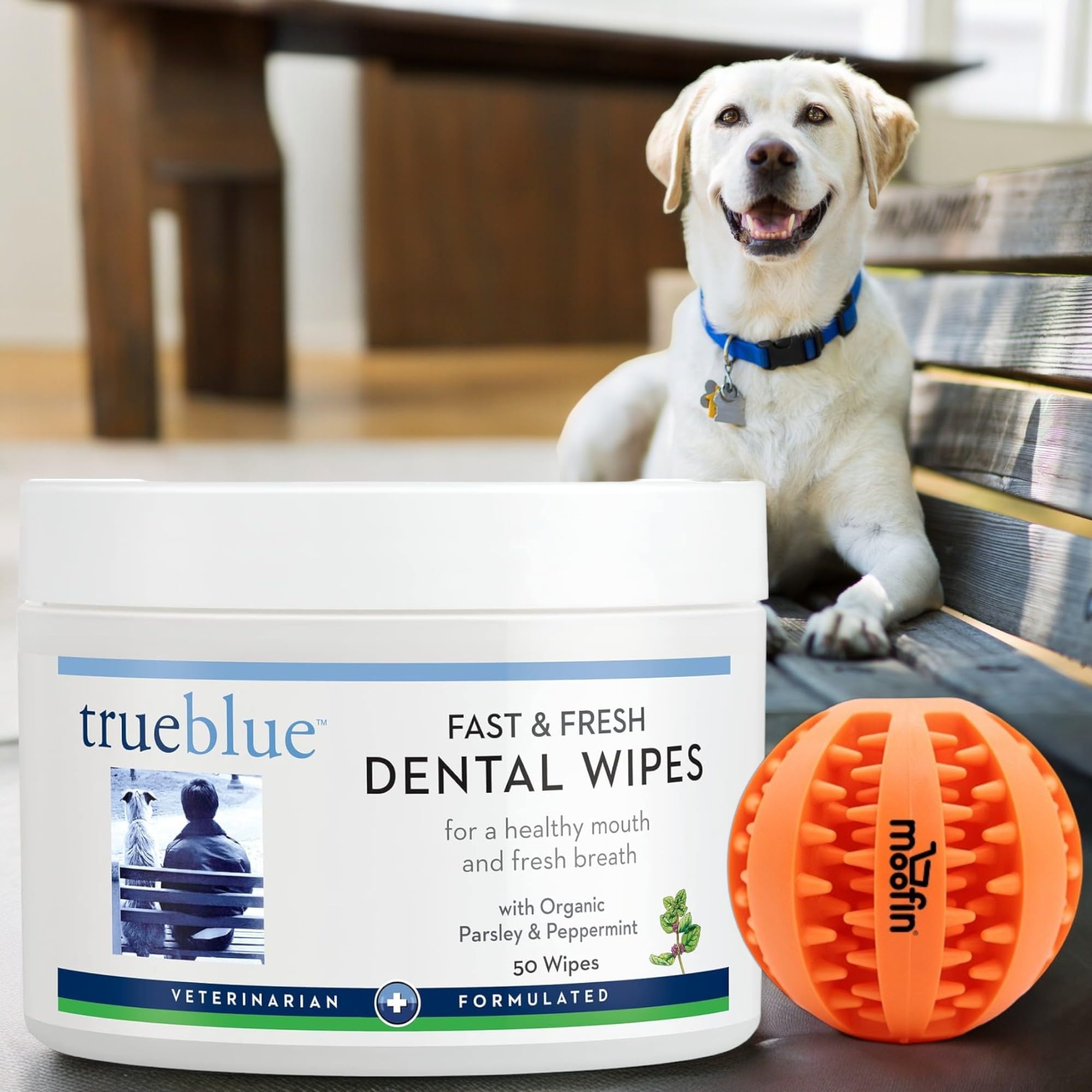 TrueBlue Dog Dental Wipes, 0.01 Oz, Parsley & Peppermint Pre-Moistened Teeth Cleaning Pads For Fresh Breath, Plaque & Tartar Removal, With Teeth Cleaning Pet Chew , Pet Dental Wipes (Pack Of 3)