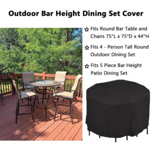 Izzybang Outdoor Bar Height Dining Set Cover for 5 Piece Tall Round Bistro Outdoor Dining Set Waterproof Heavy Duty 75 Inch Round Patio Bar Height Table & Chair Sets Cover