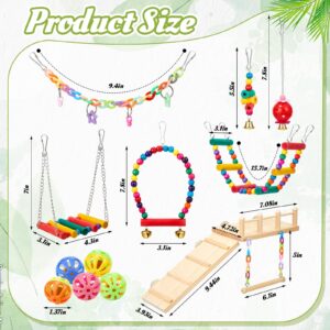 Sonwyoung 12 Pcs Parrot Swing Toys and Wooden Bird Perches Platform with Climbing Ladder Colorful Chewing Standing Hanging Parakeet Toy Bird Cage Accessories for Budgerigar Cockatiel Conure Love Birds