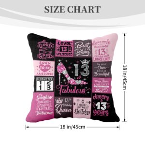 NANISKA 13th Birthday Gifts for Girls, Gifts for 13 Year Old Girl Pillow Covers 18” x 18", 13 Year Old Girl Gifts, 13th Birthday Decorations for Girls, 13 Year Old Girl Gift Ideas for Daughter Sister