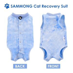 SAWMONG Cat Surgery Recovery Suit,Breathable Cat Onesie After Surgery Spay Surgical,E-Collar Alternative Non-Lick Pet Body Suit Blue M