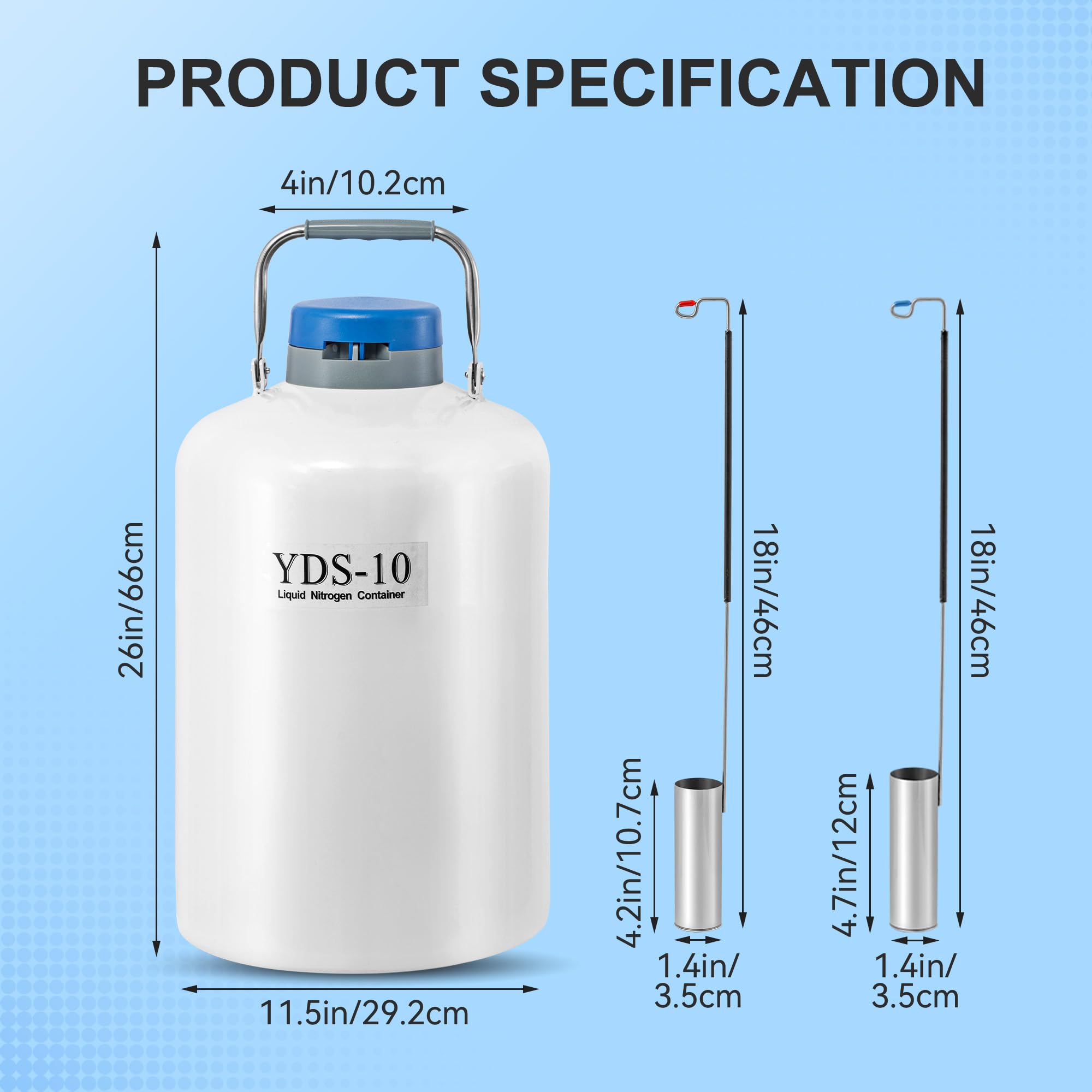 CXRCY 10L Aluminum Alloy Cryogenic Container Liquid Nitrogen (LN2) Dewar, Tank Dewar with 6 Canisters & Carry Bag, Durable, Lnsulation & Vacuum Design can Safely Store Liquid Nitrogen