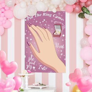 Pin The Ring on The Bride Game Bridal Shower Games, Large Bridal Games Poster with 48 Stickers for Wedding Shower Bachelorette Party Games Girls Night Engagement Bachelorette Party Decorations