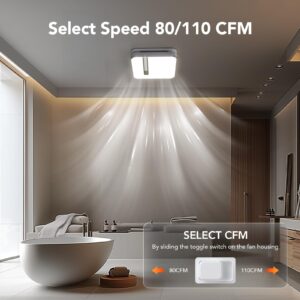 OREiN Bathroom Exhaust Fan with Light, 30W Exhaust Fan with Humidity Sensor, 80/110 CFM 0.8/1.0 Sone Bathroom Vent Fan with Light for Home, 1500lm LED Light 3000K/4000K/5000K Selectable & Nightlight