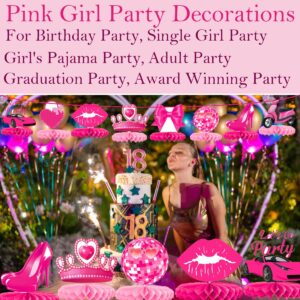 Pink Girls Birthday Decorations, Hot Pink Girls Bachelorette Party Honeycomb Centerpieces Disco Decoration,Table Topper for Doll Theme Party Western Cowgirl Bridal Shower Party Supplies (Pink Girl)