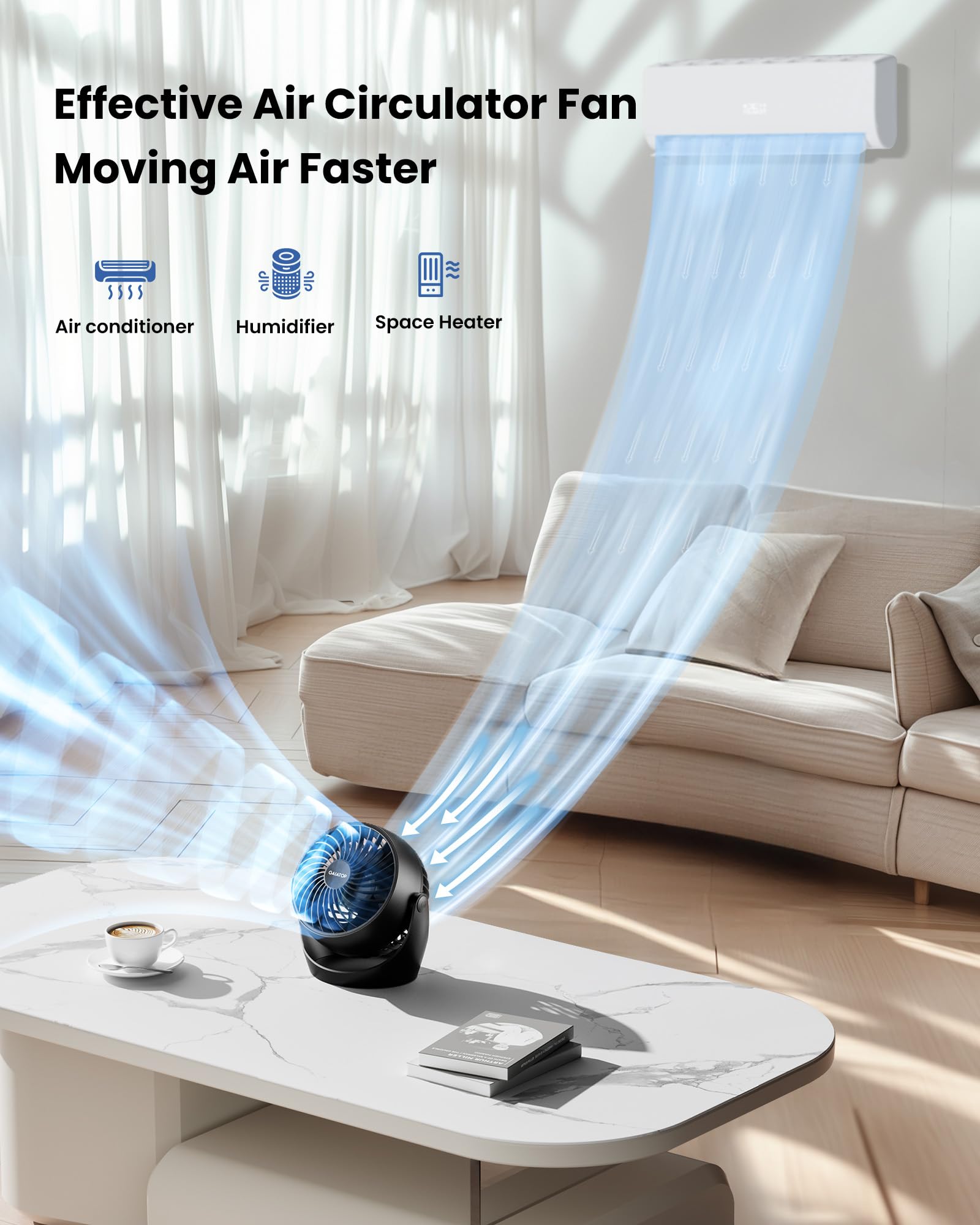 Gaiatop Air Circulator Fan, Portable Desk Fan Table Fan Dorm Fan, 5-Inch Small Fan 3 Speed with 360° Adjustable Tilt Energy-Saving Quiet Fan for Home, Office, Bedside, Bedroom, Bathroom