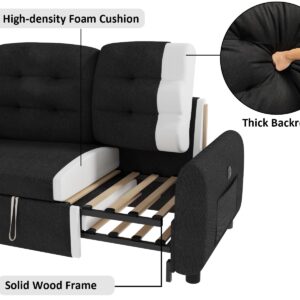 Ucloveria Sectional Sofa Couch, 87" Sleeper Sofa Bed with Reversible Storage Chaise Pull Out Couch for Living Room | Side Pocket | Charging Station | Removable Backrest | Linen Fabric, Black