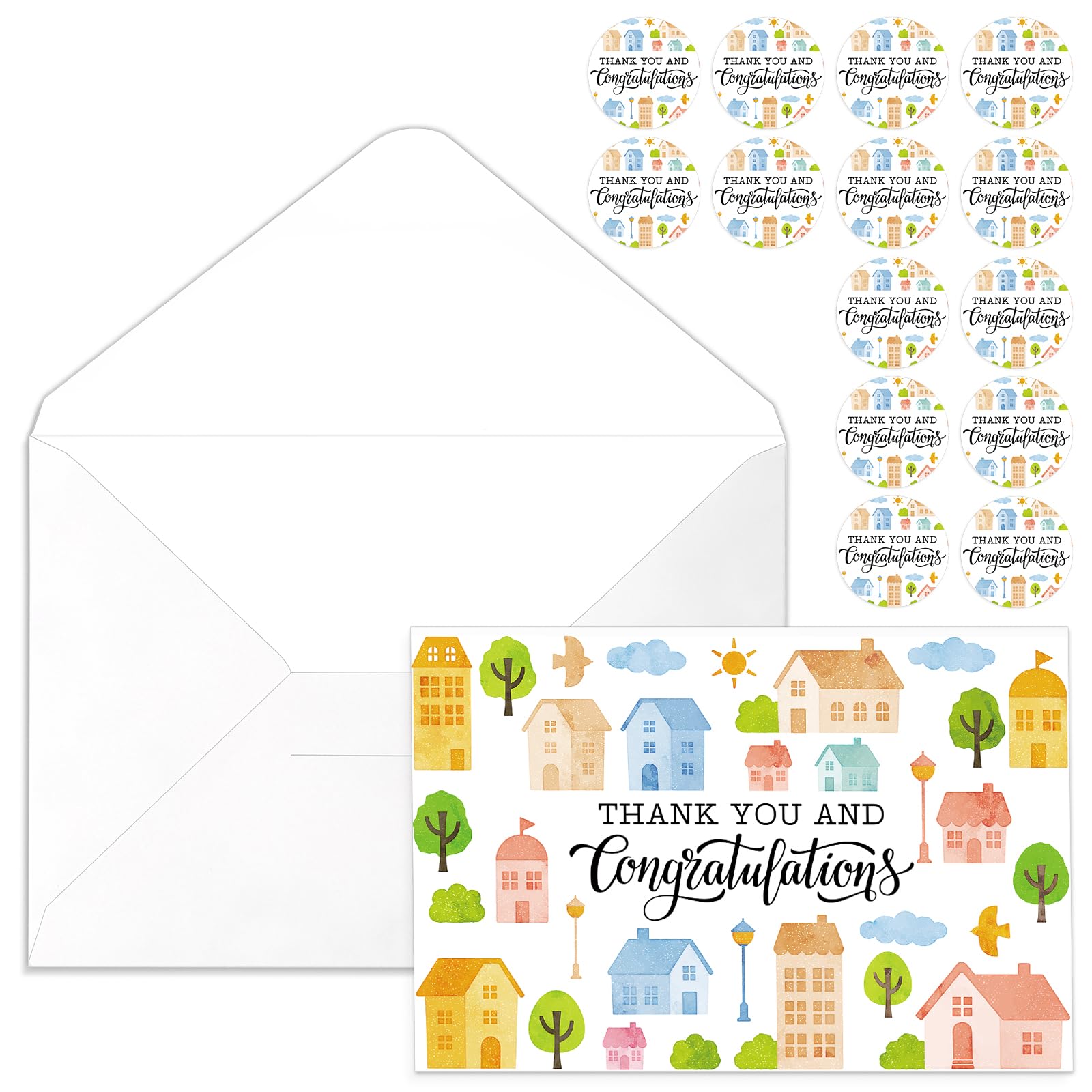 Dunzoom 25 Sets Real Estate Cards 2024 New Home Congratulations Cards Thank You New House Card with Envelope and Stickers Closing Gifts for Home Buyers Real Estate Agent Favors