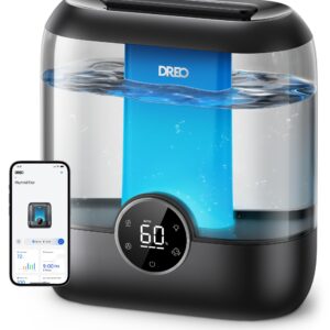 Dreo Smart Humidifiers for Bedroom, 6L Top Fill Supersized Cool Mist Humidifier for Large Room, 60 Hour Runtime, Quiet Ultrasonic Humidifiers for Plants, Baby, Indoor, Home, Night Light, Black