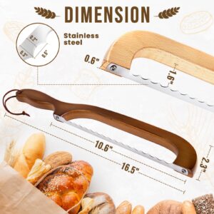 2 Pack Bread Slicer for Homemade Bread, 16'' Wooden Sourdough Bread Knife with Bow Design, Premium Stainless Steel Serrated Bread Cutter for Bagels and Baguettes