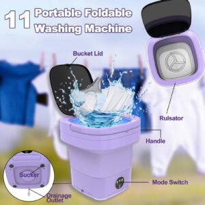 Portable Washing Machine, Foldable Mini Washing Machine with Spin Dryer, 11L Large Capacity, Small Collapsible Laundry Washer for Apartment, Travel, RV, Underwears, Socks, Baby Clothes (Purple)