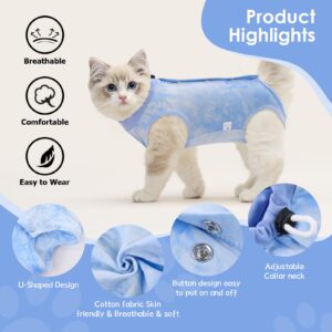 SAWMONG Cat Surgery Recovery Suit,Breathable Cat Onesie After Surgery Spay Surgical,E-Collar Alternative Non-Lick Pet Body Suit Blue M