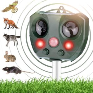 2024 upgraded ultrasonic animal repellent - solar animal repeller with motion sensor & strobe light, cat repellent outdoor deer repellent devices for rabbit raccoon squirrel cat skunk dog deer