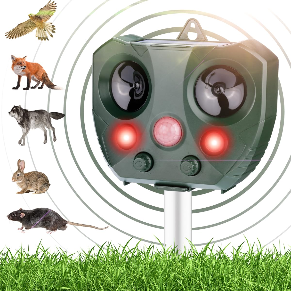 2024 Upgraded Ultrasonic Animal Repellent - Solar Animal Repeller with Motion Sensor & Strobe Light, Cat Repellent Outdoor Deer Repellent Devices for Rabbit Raccoon Squirrel Cat Skunk Dog Deer