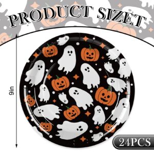 Generic AnyDesign 24Pcs Halloween Paper Plates Cute Ghost Pumpkin Disposable Plates 9 Inch Black Decorative Dinner Dessert Plates for Party Tableware Supplies