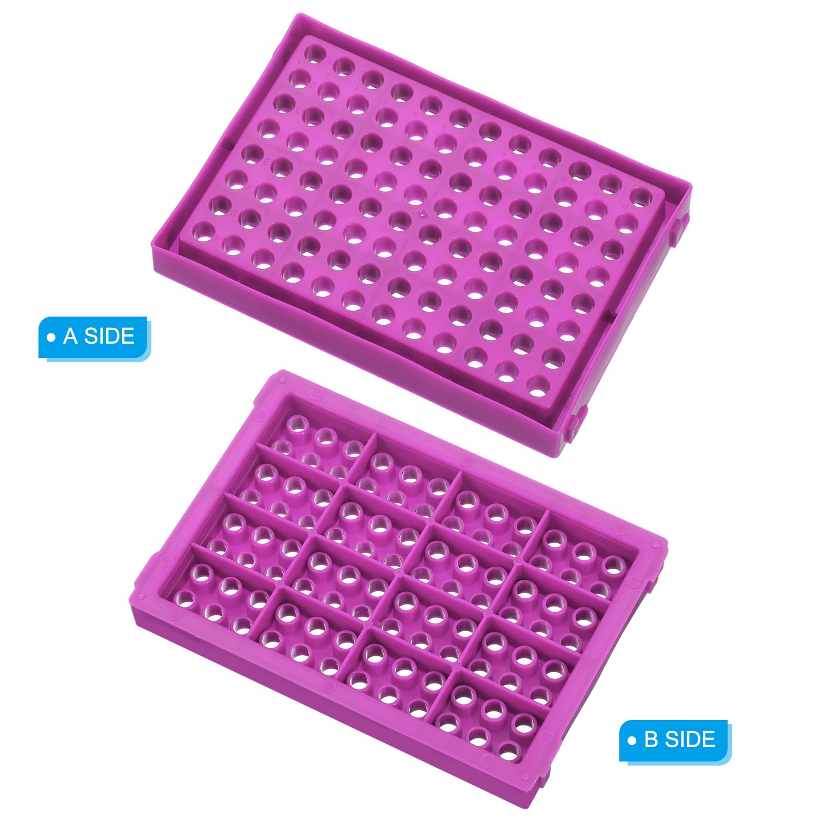 PATIKIL 96 Wells PCR Tube Rack for 0.2ml Test Strips Tubes, 5pcs Waterproof Tubes Filling Tray Centrifuge Tube Holder, Purple