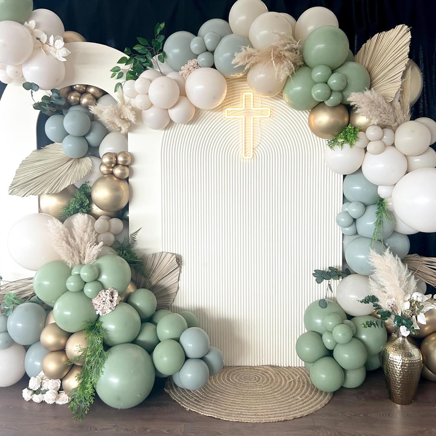 Sage Green Balloon Garland Arch Kit, 156pcs Avocado Green White Sand Gold Dusty Blue Balloons for Baby Shower Boho Bridal Shower Birthday Communion Party Wedding Decorations