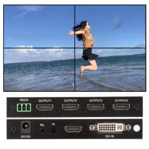 2x2 HDMI Video Wall Controller, Ultra HD 4 Channel DVI TV Wall Video multiviewer, 180° Rotating HDMI Splicing Display Processor with Remote for Laptop PC Computers, DVD Players(US)