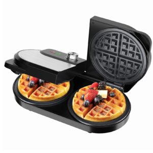 yashe double waffle maker 6 inch, 1400w belgian waffle maker for breakfast and snacks, stainless steel waffle iron with nonstick plates, temperature knob, cool-touch handles